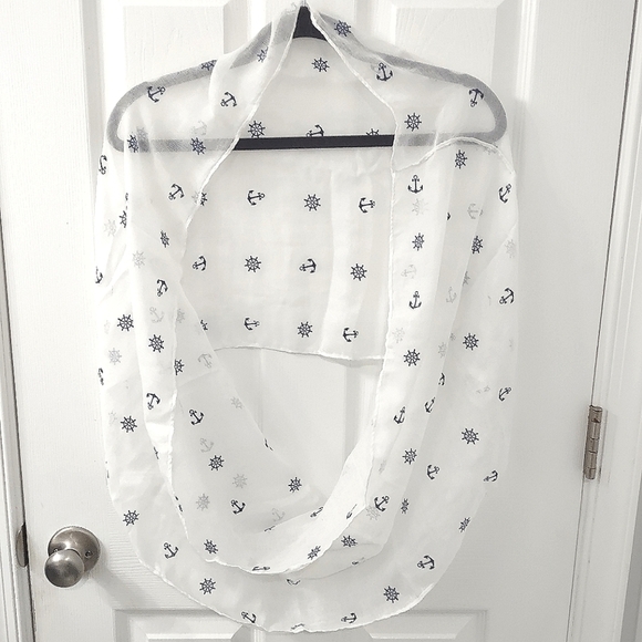 Accessories - NWOT Nautical Navy Anchors Sheer White Infinity Scarf